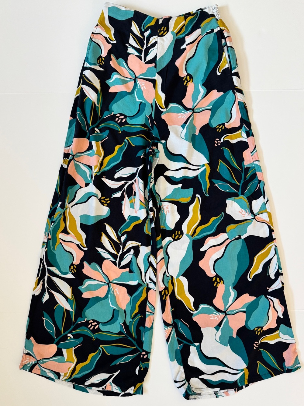 Roxy Wide-Leg Pull-On Beach Pants Black/Teal/Pink/Ivory/Gold Women’s Size Medium